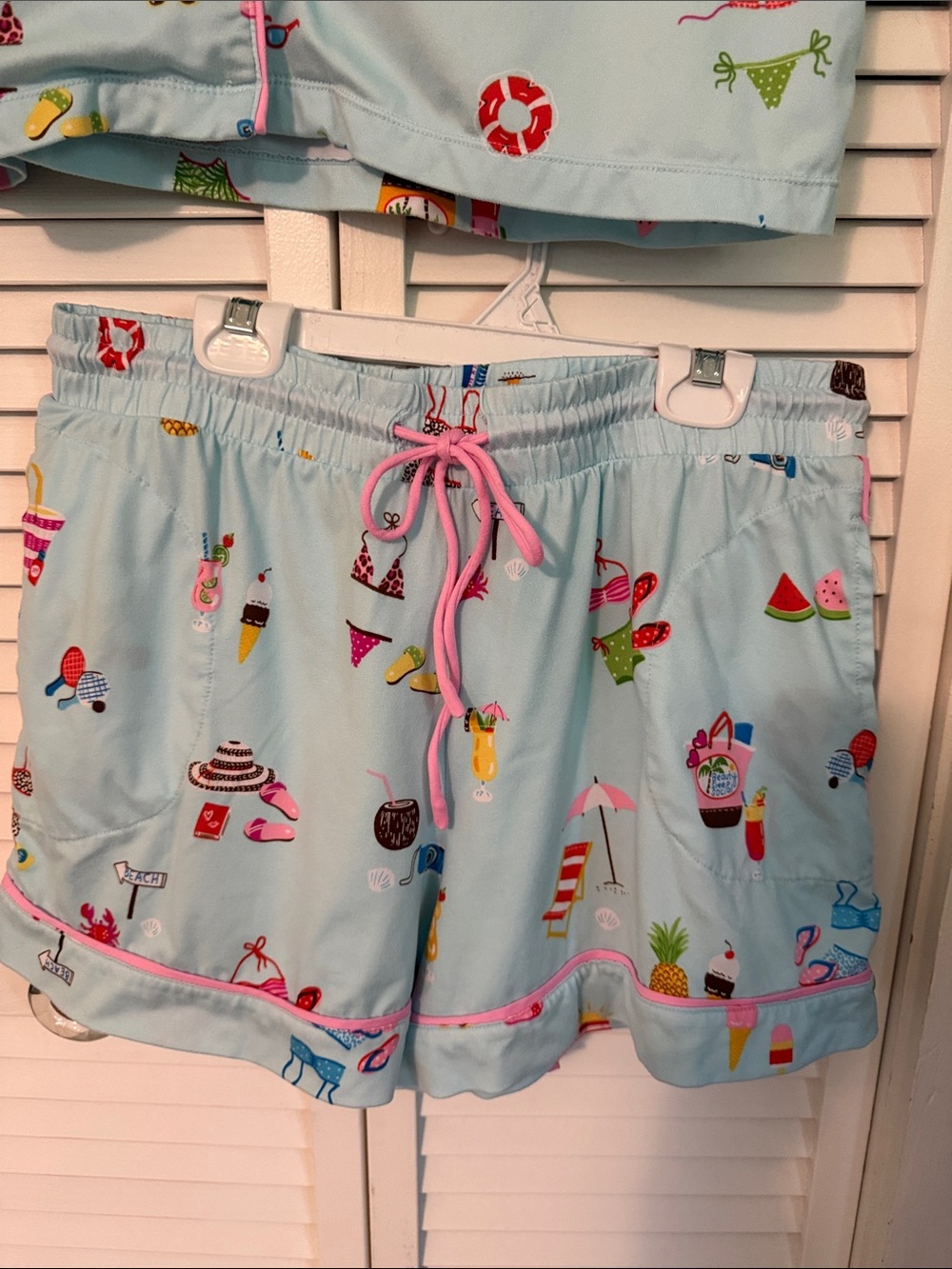Women’s Light Blue Printed Short PJ Set with Pink Trim - Picture 4 of 8